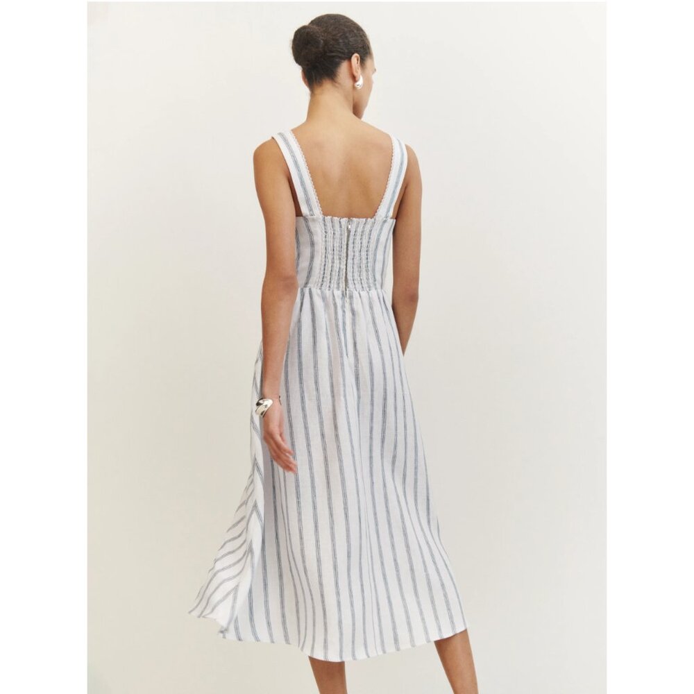 Reformation Tagliatelle Linen Dress in Harbor Stripe - Picture 3 of 14